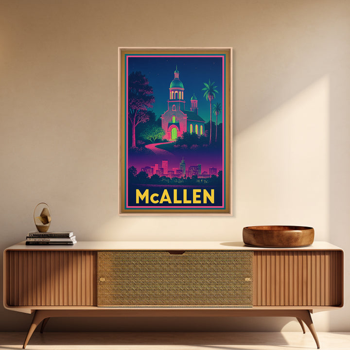 Mcallen Texas Travel Poster, Canvas Print, Cyberpunk Style City Art, Mcallen City Art, Vintage Travel Art, City Illustration, Fine Art Print