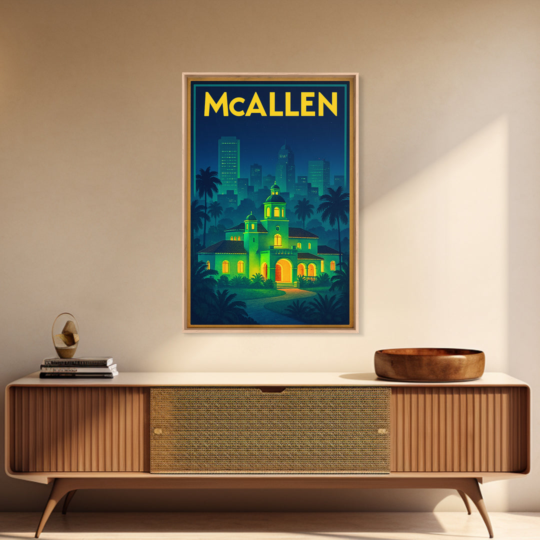 Mcallen Travel Poster, Canvas Print, Electric Night Poster Art, Mcallen Art Print, Eclectic Wall Decor, Living Room Wall Art, Home Decor