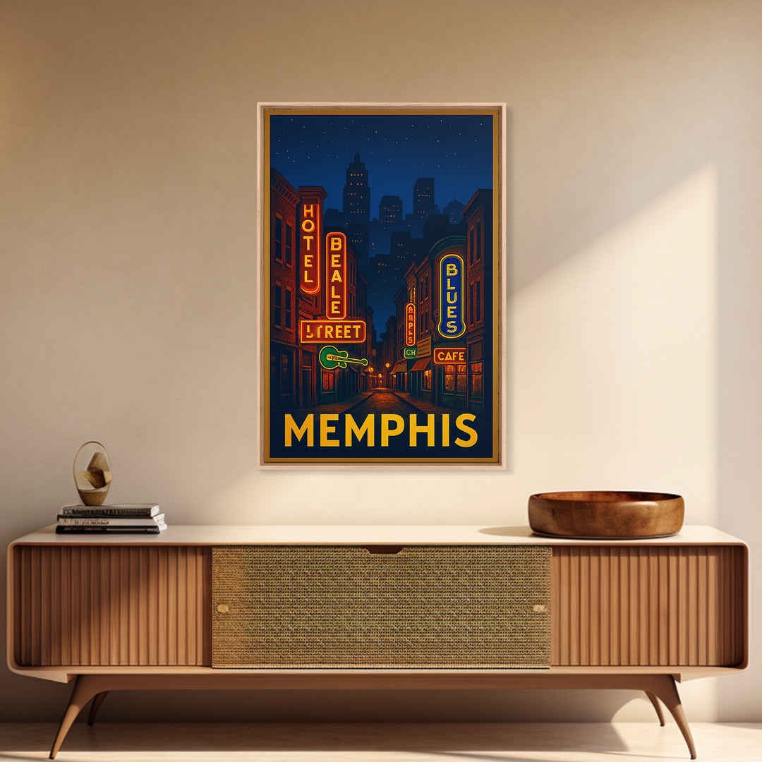 Memphis Tennessee Travel Poster, Canvas Print, Neon Urban Skyline Wall Art, Memphis Travel Art, Wall Decor, Wanderlust Decor