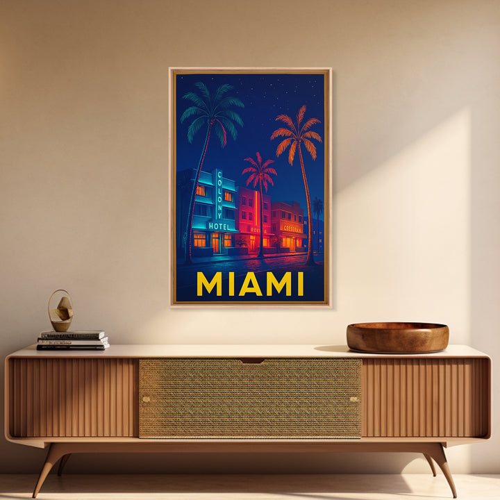 Miami Florida Travel Poster, Canvas Print, Cyberpunk Style City Art, Miami Art Print, Wanderlust Decor, City Illustration, Travel Wall Art