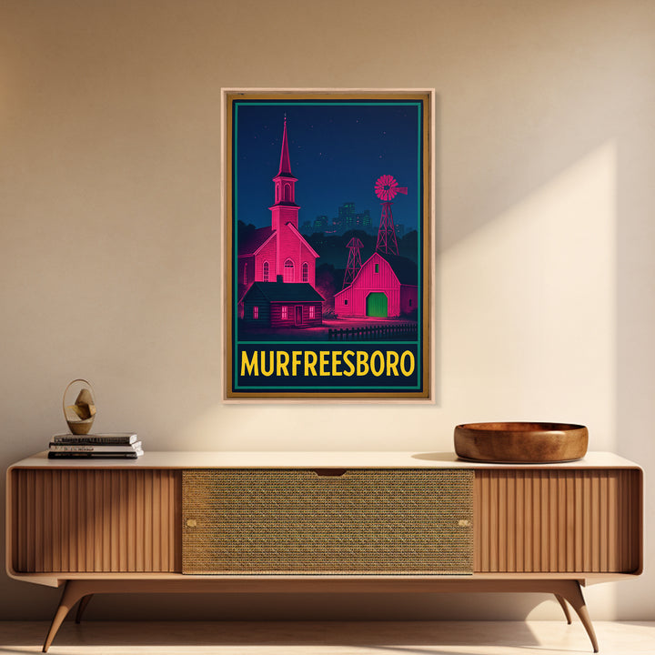 Murfreesboro Tennessee Travel Poster, Canvas Print, Retro Neon Travel Art, Murfreesboro Wall Art, Gift For Travelers, Art Print