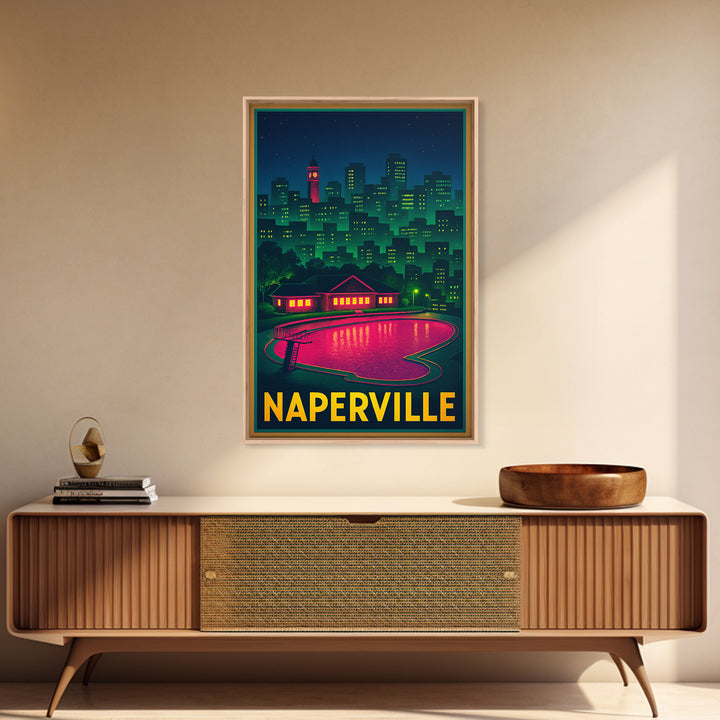 Naperville Travel Poster, Canvas Print, Cyberpunk Style City Art, Naperville Art Print, Living Room Wall Art, Gift For Travelers