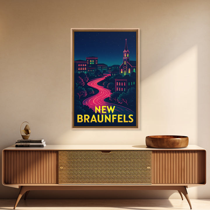 New Braunfels Texas Travel Poster, Canvas Print, Electric Night Poster Art, New Braunfels Travel Art, Travel Wall Decor, City Art Print