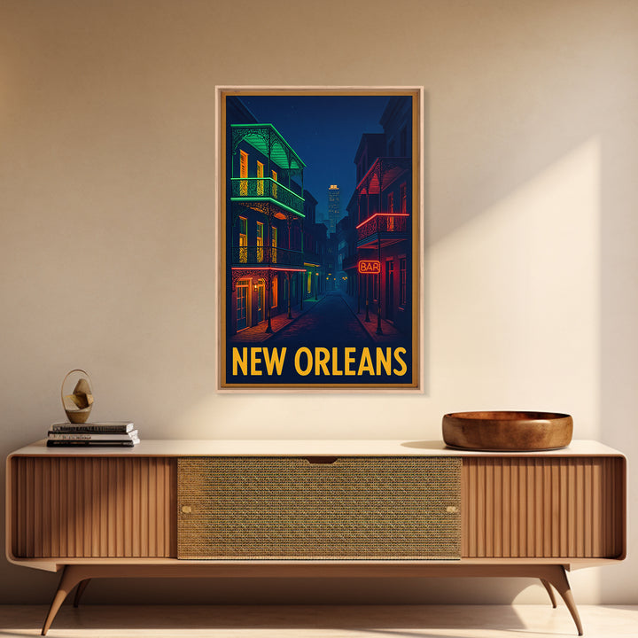 New Orleans Louisiana Travel Poster, Canvas Print, Retro Neon Travel Art, New Orleans Wall Art, Wall Art, Wanderlust Decor, Art Print