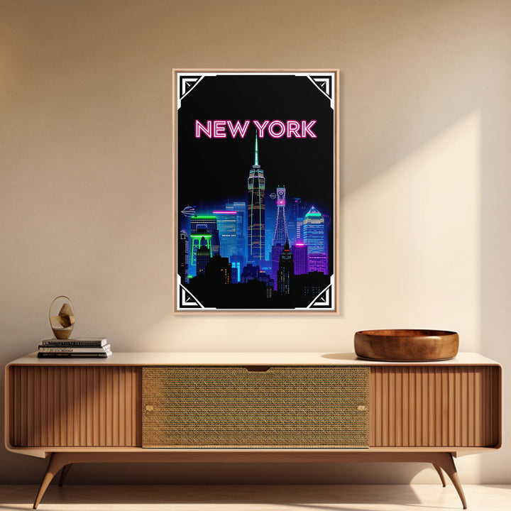 New York Travel Poster, Canvas Print, Electric Night Poster Art, New York City Art, Mid Century Wall Art, Vintage Travel Print