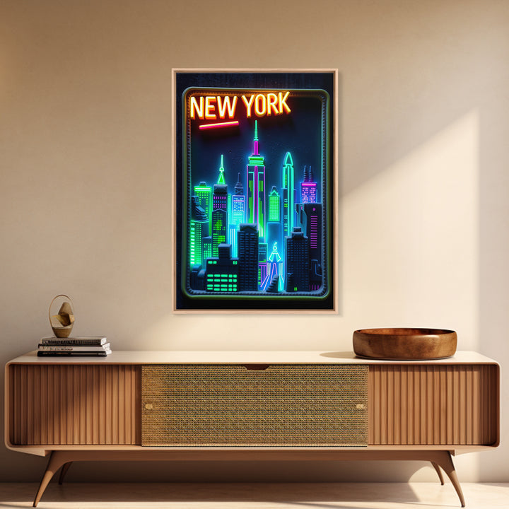 New York Travel Poster, Framed Canvas Print, Cyberpunk Style City Art, New York Poster Print, Gift For Travelers, Home Office Decor