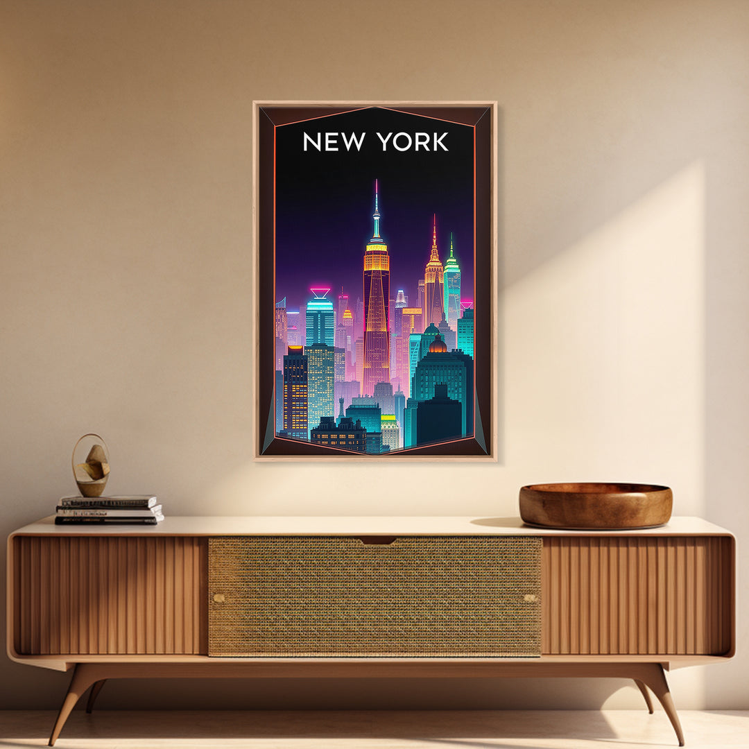 New York Travel Poster, Canvas Print, Retro Neon Travel Art, New York City Art, Vintage City Poster, Fine Art Print, City Art Print