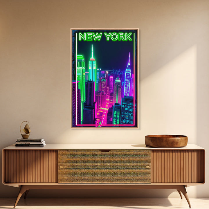 New York Travel Poster, Canvas Print, Cyberpunk Style City Art, New York Poster Print, Eclectic Wall Decor, Travel Wall Decor