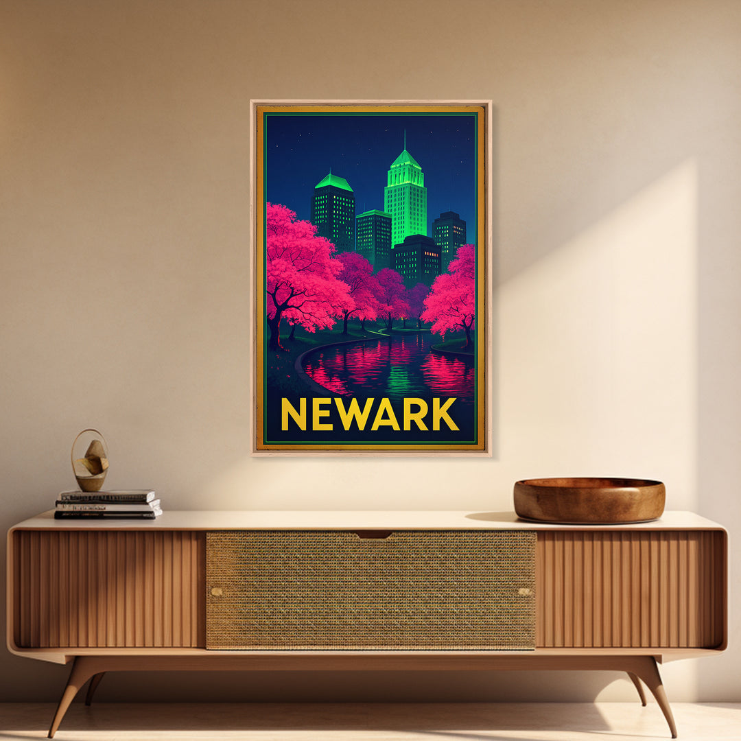 Newark New Jersey Travel Poster, Canvas Print, Electric Night Poster Art, Newark Wall Art, Travel Wall Decor, Travel Poster Set, Wall Art