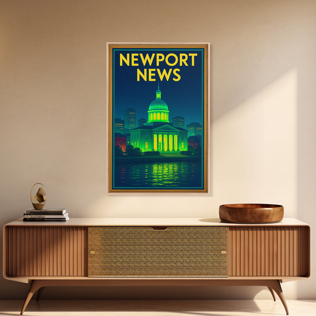 Newport News Travel Poster, Canvas Print, Neon Skyline Art Wall Art, Newport News Travel Art, Travel Wall Decor, City Art Print, Design 2