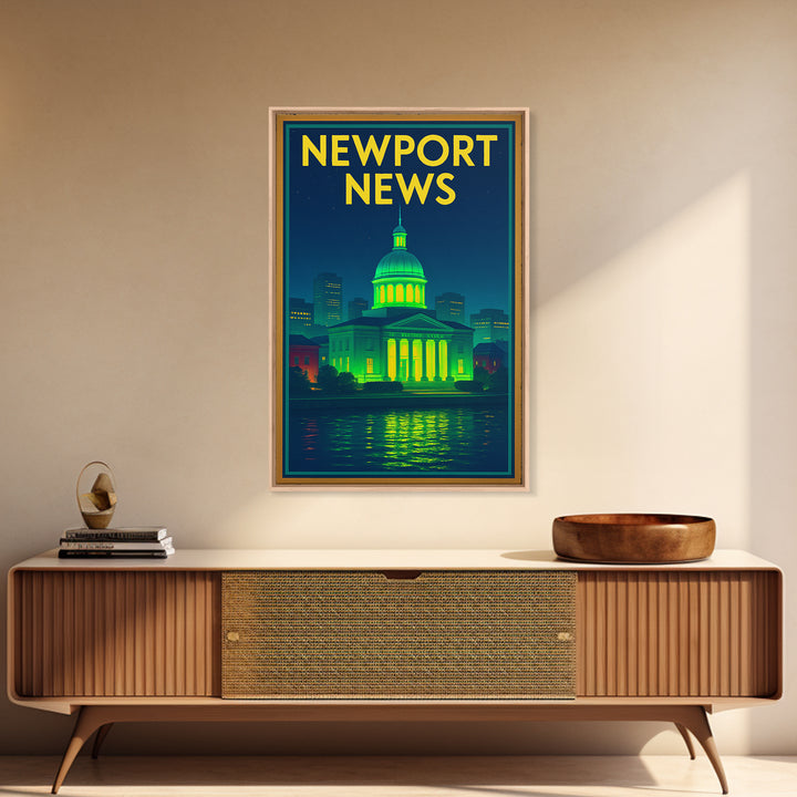 Newport News Travel Poster, Canvas Print, Neon Skyline Art Wall Art, Newport News Travel Art, Travel Wall Decor, City Art Print, Design 2