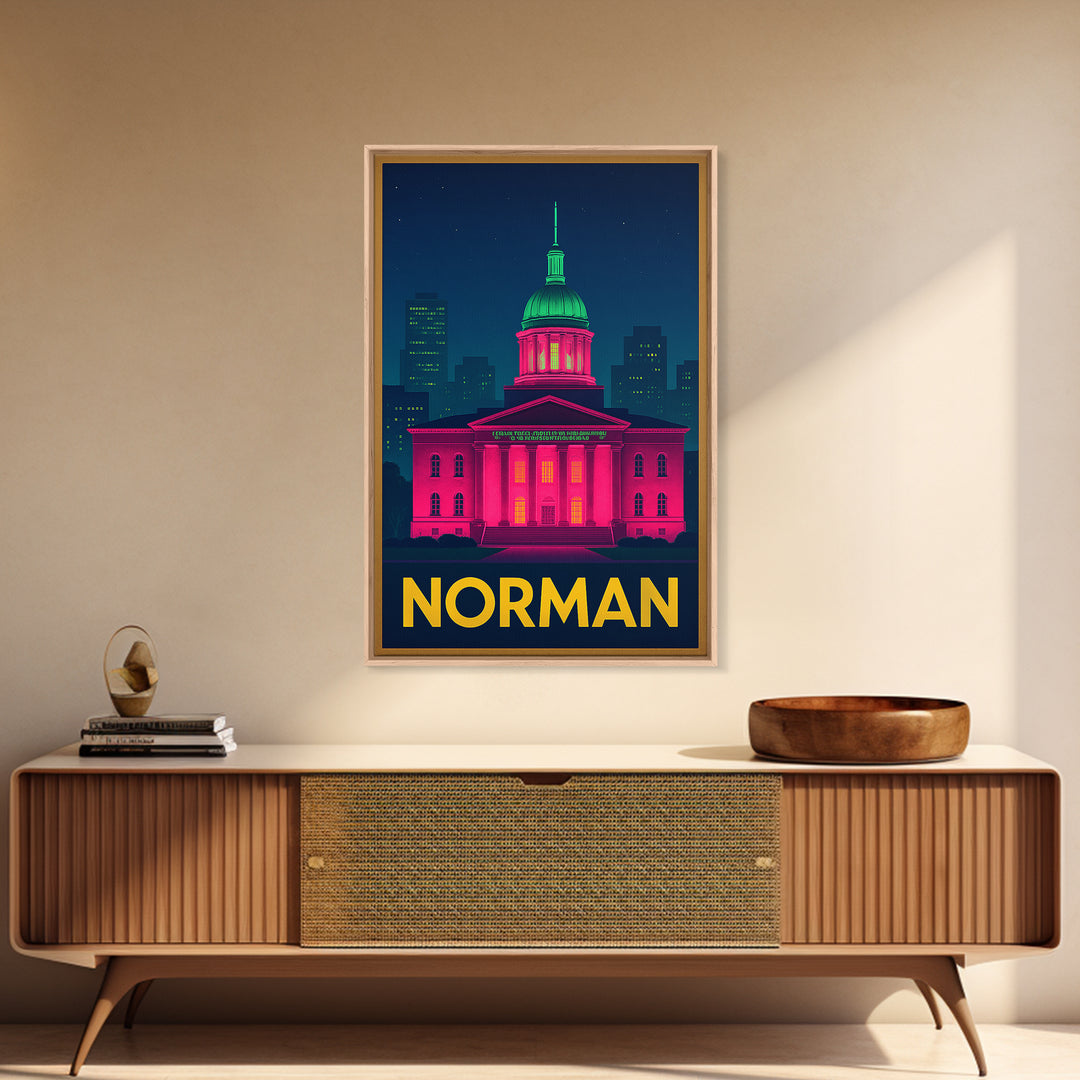 Norman Oklahoma Travel Poster, Canvas Print, Cyberpunk Style City Art, Norman Travel Art, Travel Poster Set, Wall Art, Wanderlust Decor