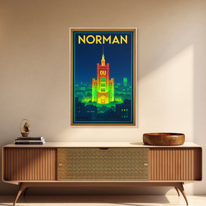 Norman Travel Poster, Framed Canvas Print, Retro Neon Travel Art, Norman Art Print, Travel Poster Set, Fine Art Print, Retro Travel Print