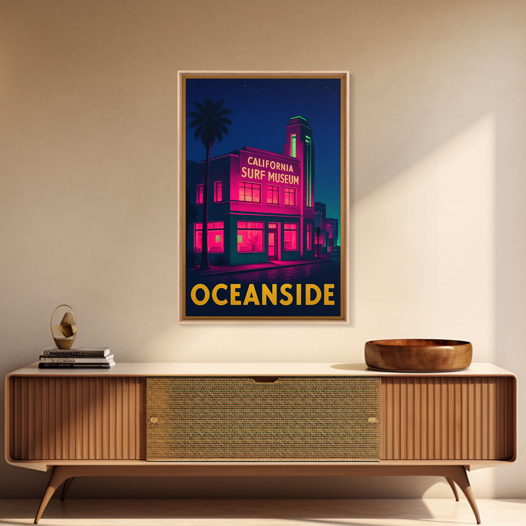 Oceanside California Travel Poster, Canvas Print, Neon Skyline Wall Art, Oceanside Travel Art, Travel Art, Vintage City Art, Retro Poster