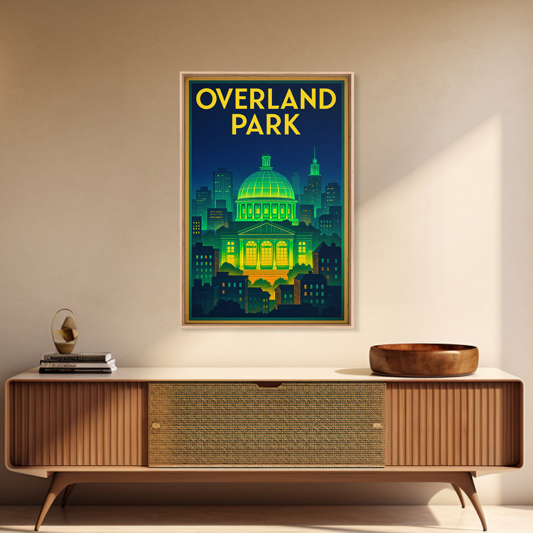 Overland Park Travel Poster, Canvas Print, Retro Neon Travel Art, Overland Park Art Print, City Illustration, Vintage Travel Print