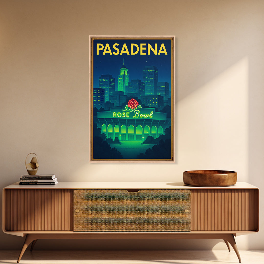 Pasadena Travel Poster, Canvas Print, Neon Downtown Skyline Wall Art, Pasadena Travel Art, Travel Poster Art, Travel Wall Art, Design 4