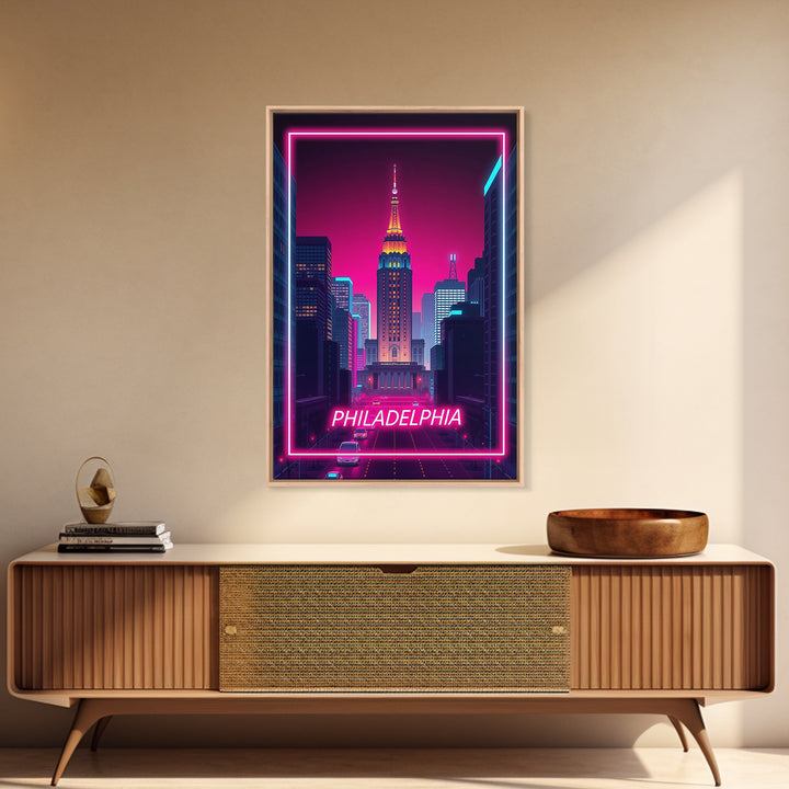 Philadelphia Pennsylvania Travel Poster, Canvas Print, Electric Night Poster Art, Philadelphia Art Print, Wall Art, Home Office Decor