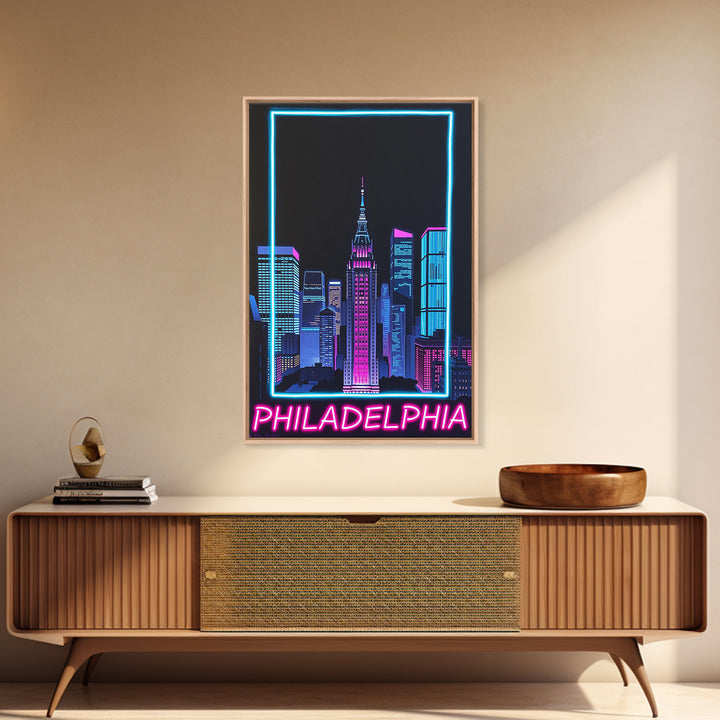 Philadelphia Travel Poster, Canvas Print, Retro Neon Travel Art, Philadelphia City Art, City Travel Prints, Gift For Travelers