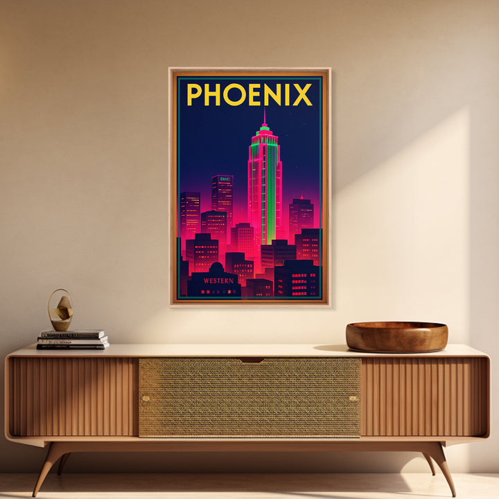 Phoenix Arizona Travel Poster, Canvas Print, Neon Urban Skyline Wall Art, Phoenix Poster Print, Eclectic Wall Decor, Living Room Wall Art