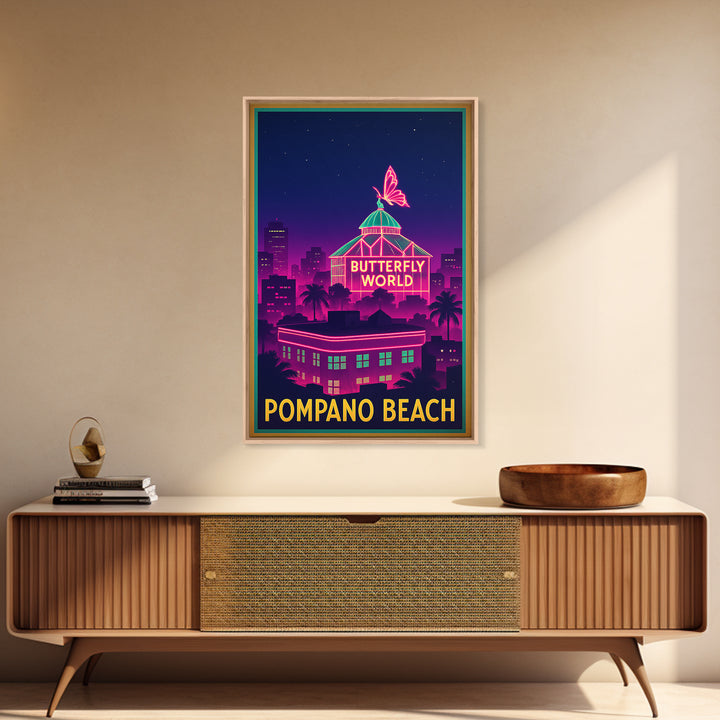Pompano Beach Florida Travel Poster, Canvas Print, Electric Night Poster Art, Pompano Beach City Art, City Art Print, Eclectic Wall Decor