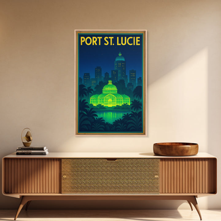 Port St Lucie Travel Poster, Framed Canvas Print, Electric Night Poster Art, Port St Lucie City Art, City Travel Prints, Home Office Decor