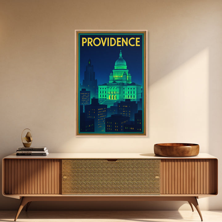 Providence Travel Poster, Canvas Print, Neon Skyline Art Wall Art, Providence Poster Print, Modern Wall Decor, Travel Wall Art, Design 2