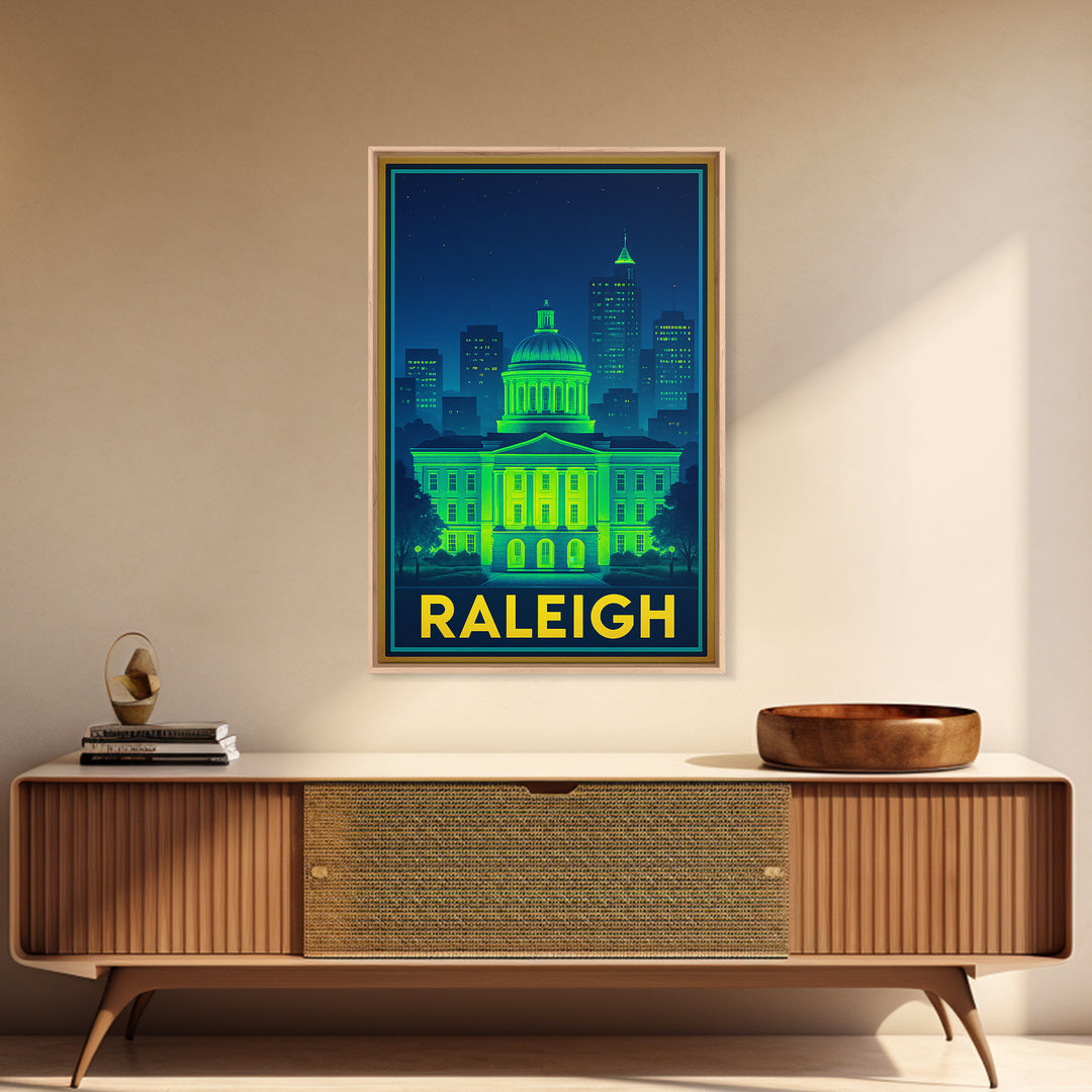 Raleigh North Carolina Travel Poster, Canvas Print, Electric Night Poster Art, Raleigh City Art, Vintage City Art, Travel Art, City Poster