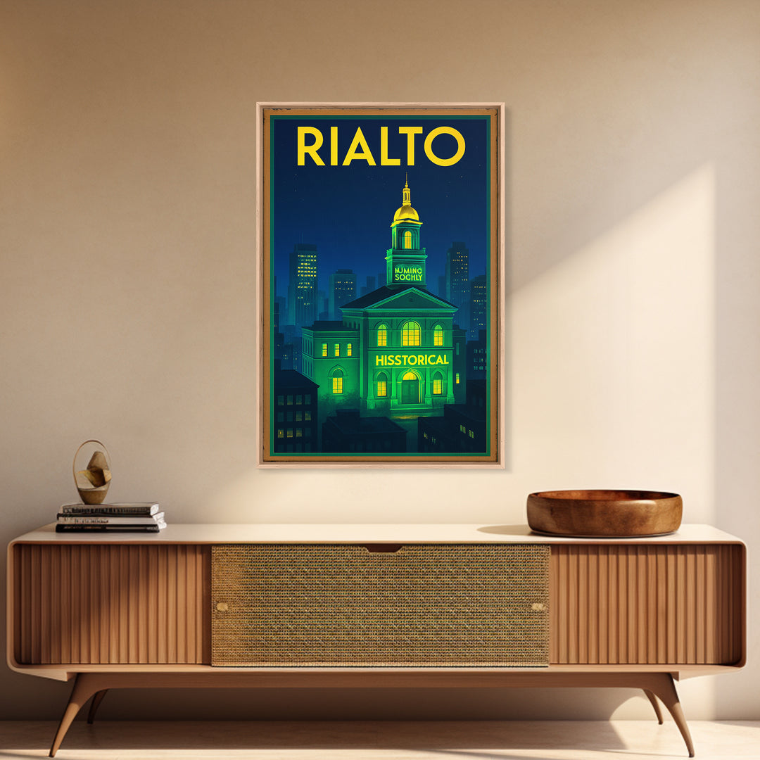 Rialto Travel Poster, Canvas Print, Electric Night Poster Art, Rialto City Art, Gift For Travelers, Vintage City Poster, Travel Art Print