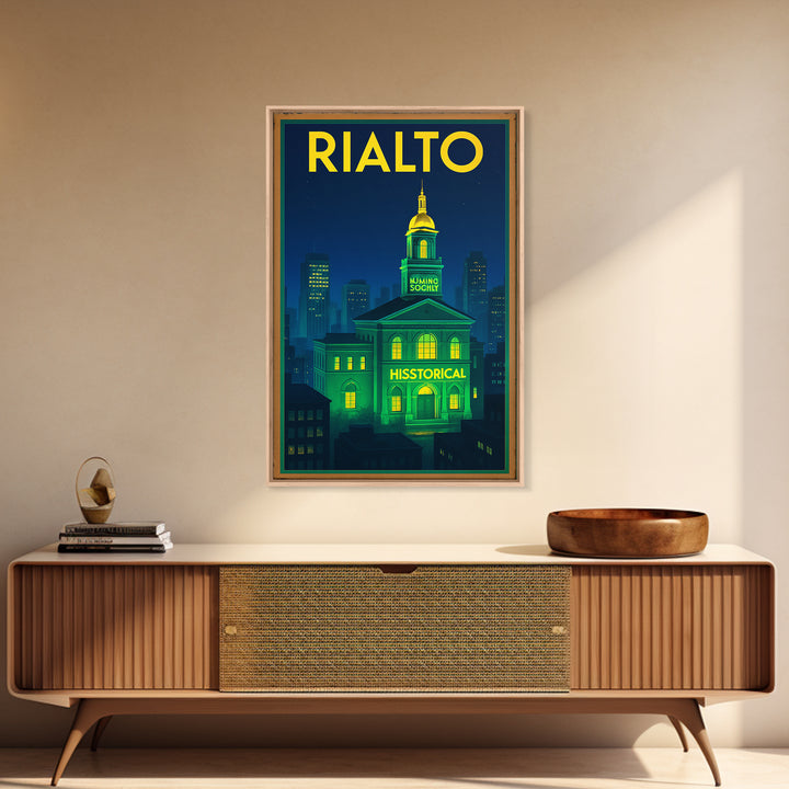 Rialto Travel Poster, Canvas Print, Electric Night Poster Art, Rialto City Art, Gift For Travelers, Vintage City Poster, Travel Art Print