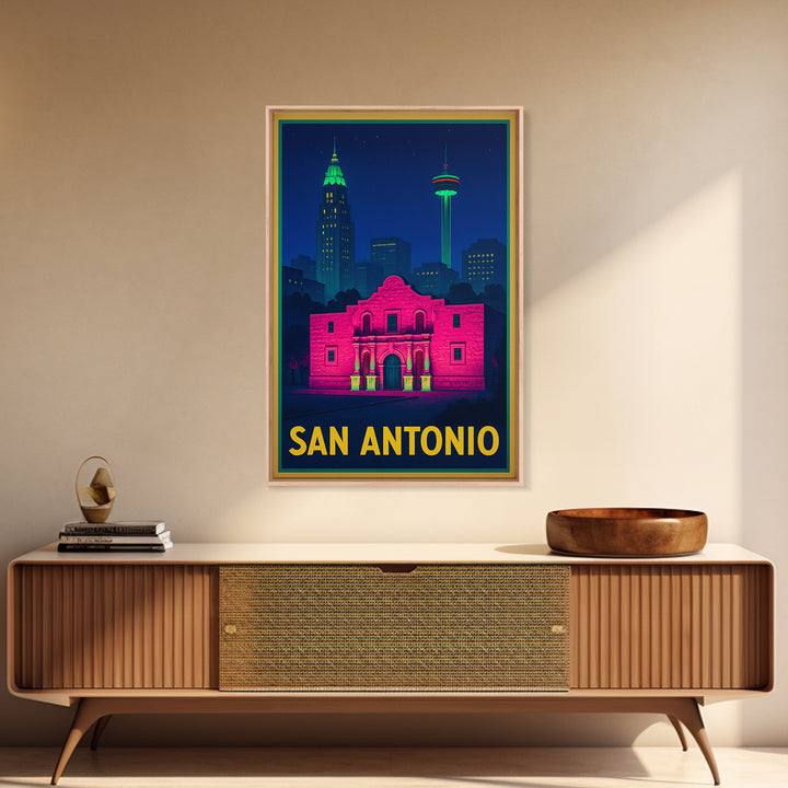 San Antonio Travel Poster, Canvas Print, Cyberpunk Style City Art, San Antonio City Art, Travel Art Print, Vintage City Poster