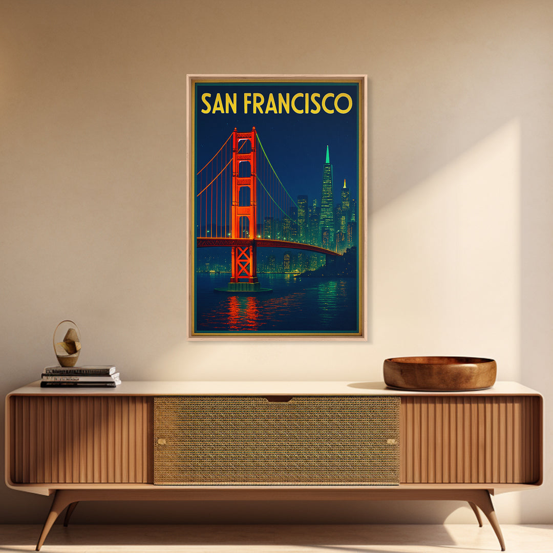 San Francisco Travel Poster, Canvas Print, Electric Night Poster Art, San Francisco City Art, Living Room Wall Art, Travel Poster Set