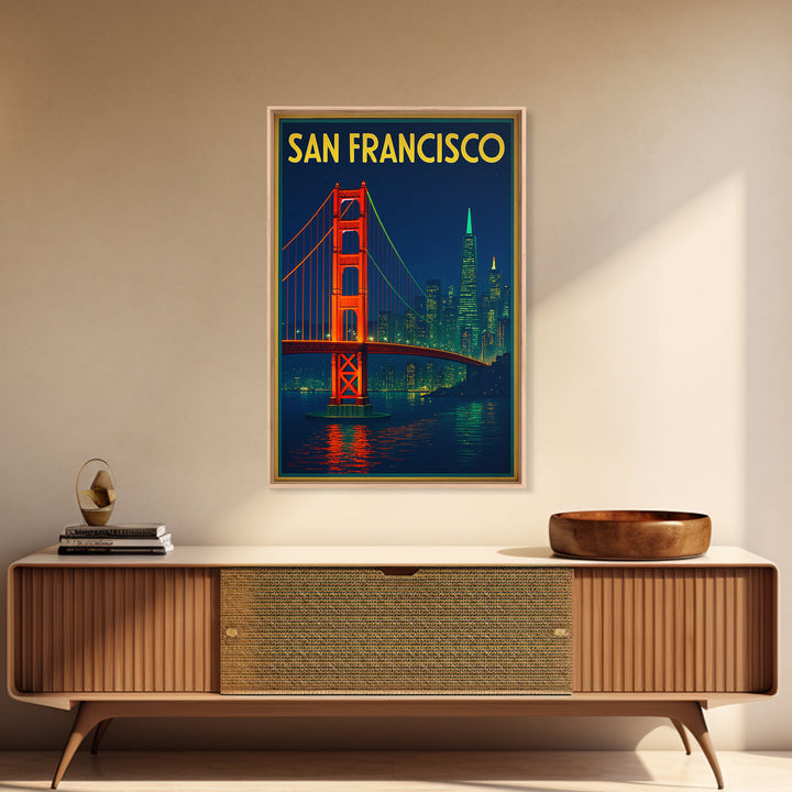 San Francisco Travel Poster, Canvas Print, Electric Night Poster Art, San Francisco City Art, Living Room Wall Art, Travel Poster Set