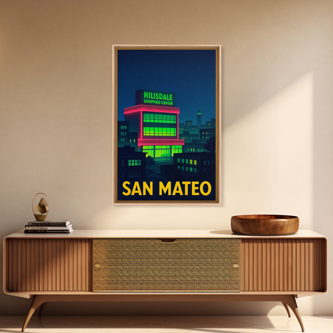 San Mateo California Travel Poster, Canvas Print, Electric Night Poster Art, San Mateo Travel Art, Living Room Wall Art, Vintage Travel Art