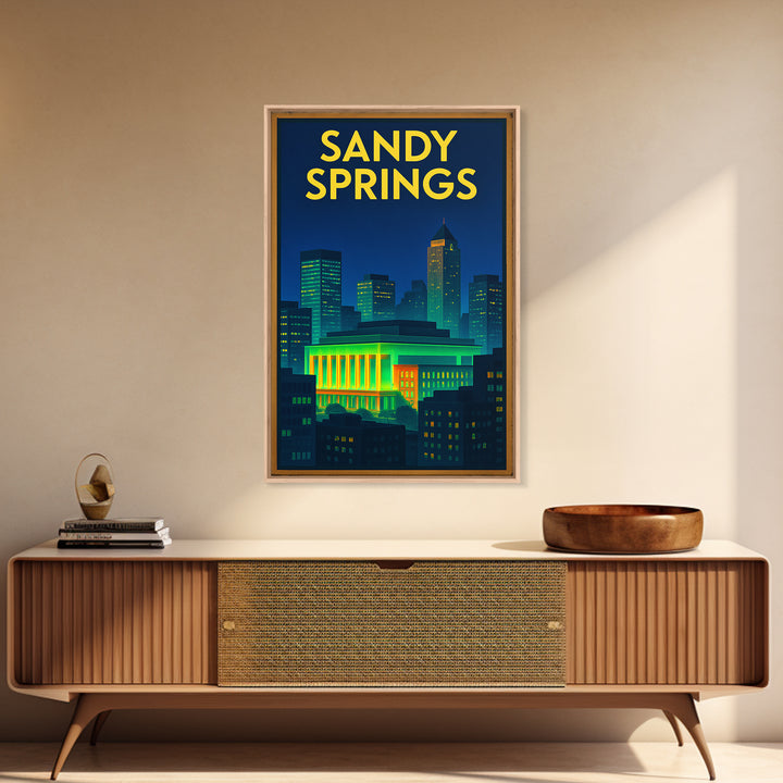 Sandy Springs Travel Poster, Canvas Print, Retro Neon Travel Art, Sandy Springs Travel Art, Travel Poster Set, Watercolor Downtown Skyline
