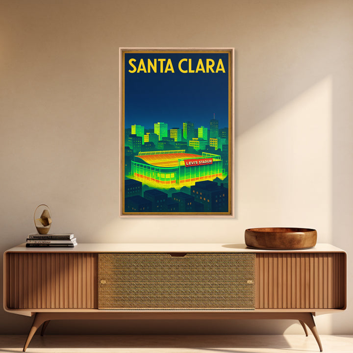 Santa Clara Travel Poster, Framed Canvas Print, Retro Neon Travel Art, Santa Clara City Art, Gift For Travelers, Mid Century Wall Art