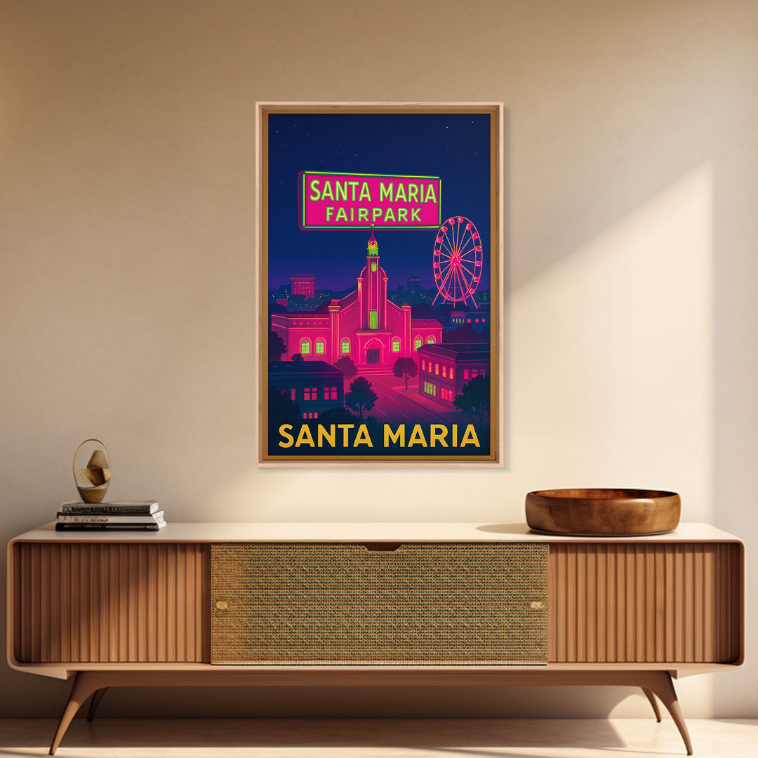 Santa Maria California Travel Poster, Canvas Print, Neon City Skyline Wall Art, Santa Maria Travel Art, Travel Poster Set, Wanderlust Decor