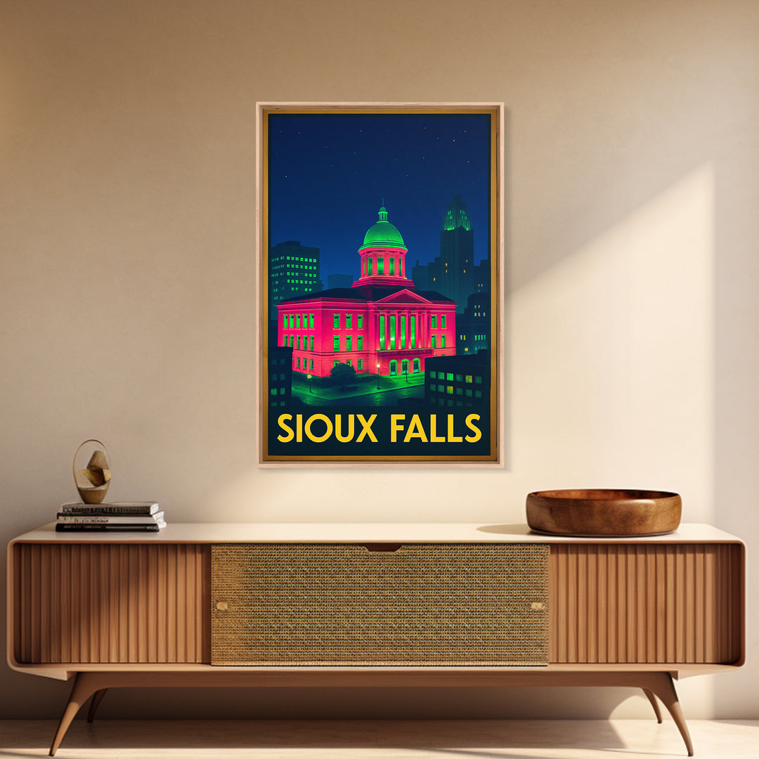 Sioux Falls South Dakota Travel Poster, Canvas Print, Neon Travel Art, Sioux Falls Print, Travel Poster Set, Watercolor Downtown Skyline