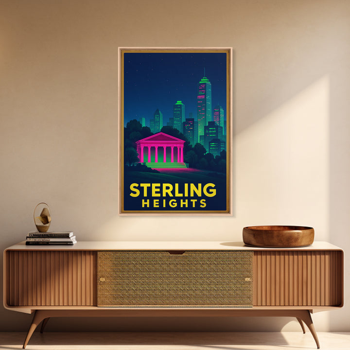 Sterling Heights Michigan Travel Poster, Canvas Print, Electric Night Poster Art, Sterling Heights Art Print, Retro Travel Print, Wall Decor