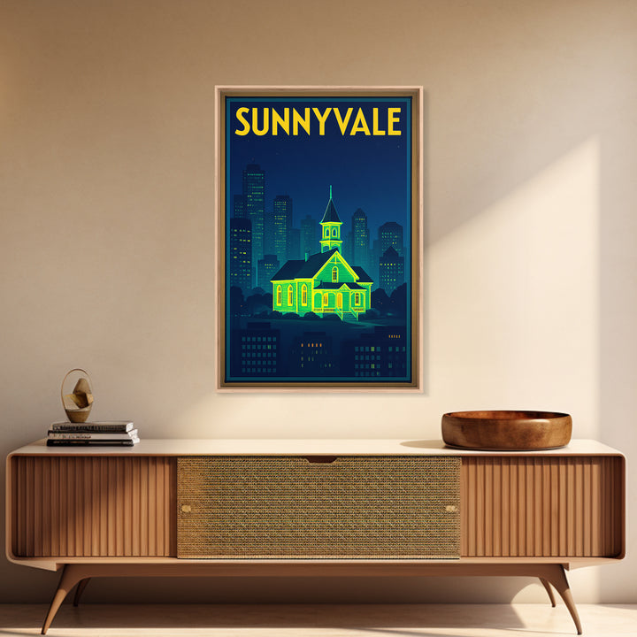 Sunnyvale Travel Poster, Canvas Print, Cyberpunk Style City Art, Sunnyvale Travel Art, Gift For Travelers, Home Office Decor, Wall Art