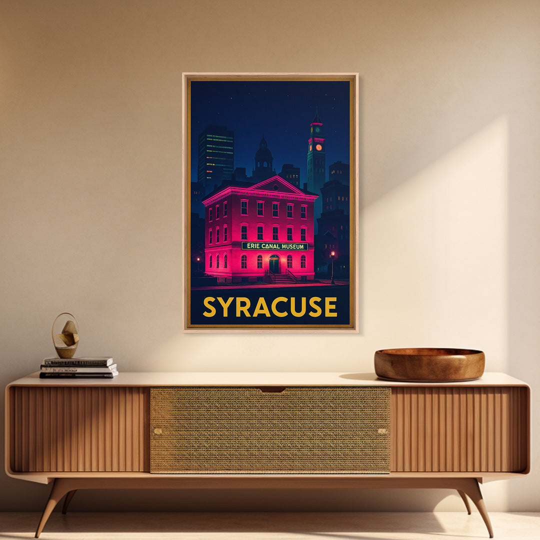 Syracuse New York Travel Poster, Canvas Print, Electric Night Poster Art, Syracuse Art Print, Travel Art Print, Office Decor, Skyline Art
