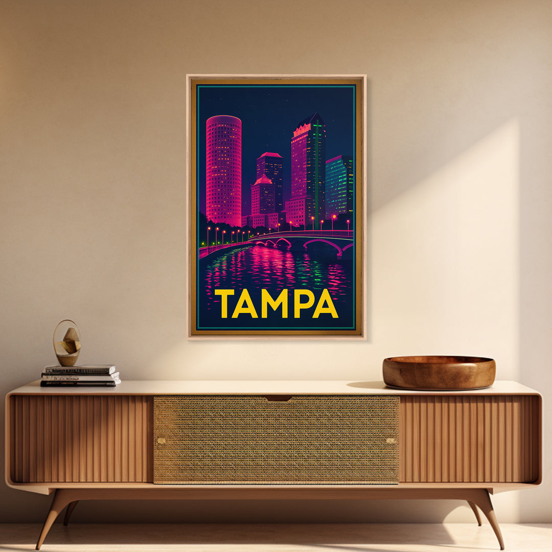 Tampa Florida Travel Poster, Canvas Print, Electric Night Poster Art, Tampa City Art, Wanderlust Decor, Travel Wall Art, Home Office Decor