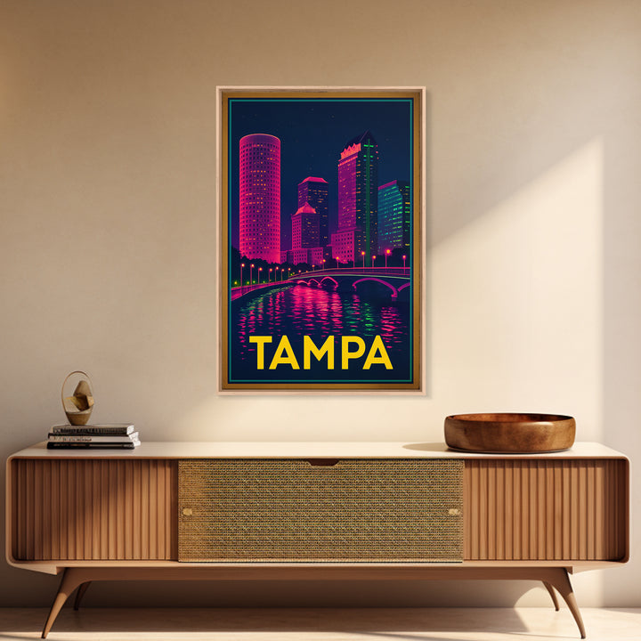 Tampa Florida Travel Poster, Canvas Print, Electric Night Poster Art, Tampa City Art, Wanderlust Decor, Travel Wall Art, Home Office Decor