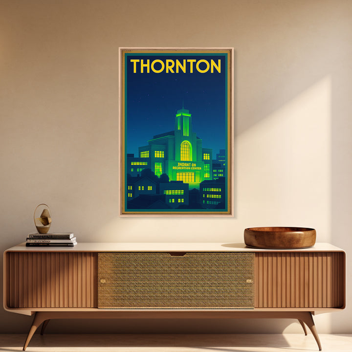 Thornton Travel Poster, Framed Canvas Print, Cyberpunk Style City Art, Thornton Wall Art, Travel Art Print, Wanderlust Decor, Design 2