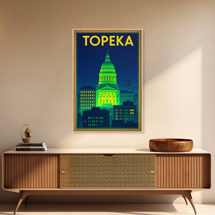 Topeka Travel Poster, Canvas Print, Retro Neon Travel Art, Topeka Travel Art, Travel Poster Set, Travel Wall Decor, City Travel Prints