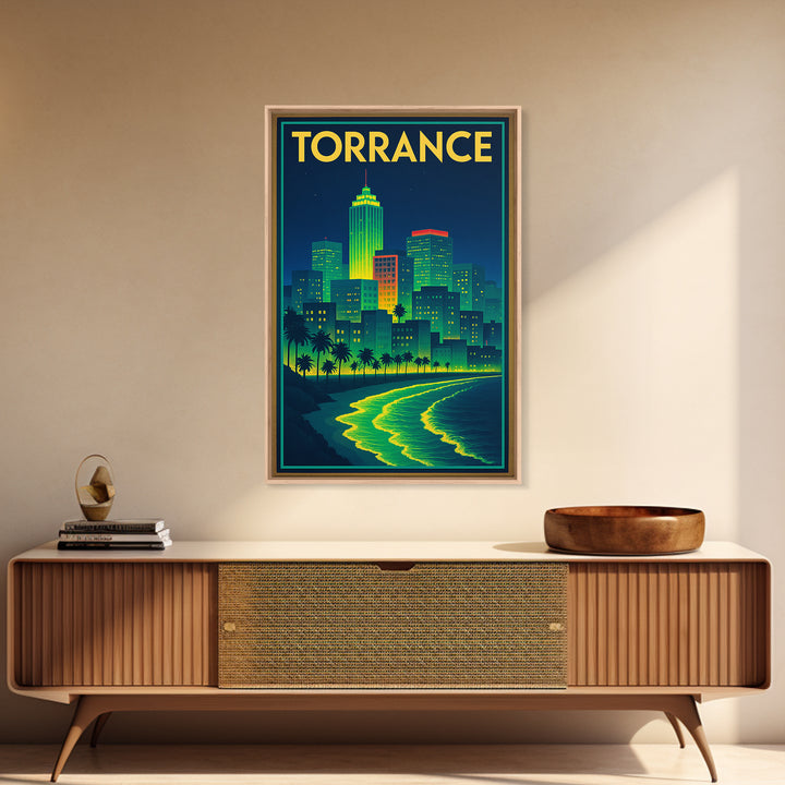 Torrance Travel Poster, Canvas Print, Cyberpunk Style City Art, Torrance Travel Art, Mid Century Wall Art, City Travel Prints, Design 2