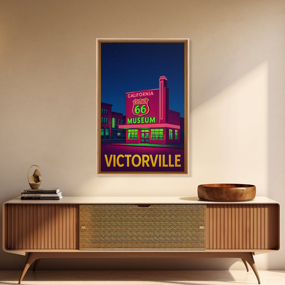 Victorville California Travel Poster, Canvas Print, Retro Neon Travel Art, Victorville City Art, Fine Art Print, Wall Decor, Travel Art