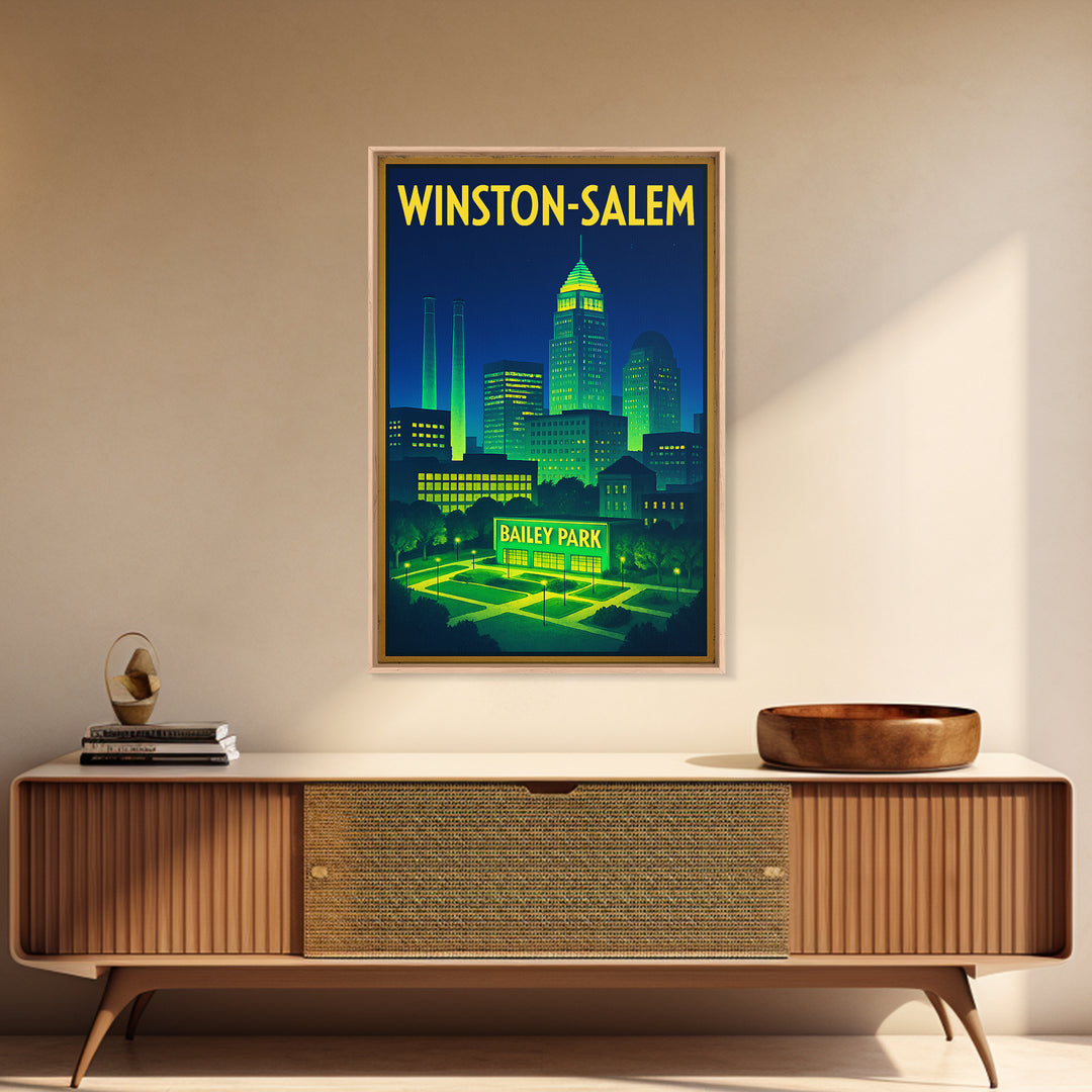 Winston Salem Travel Poster, Canvas Print, Retro Neon Travel Art, Winston Salem Poster Print, Gift For Travelers, Vintage City Art