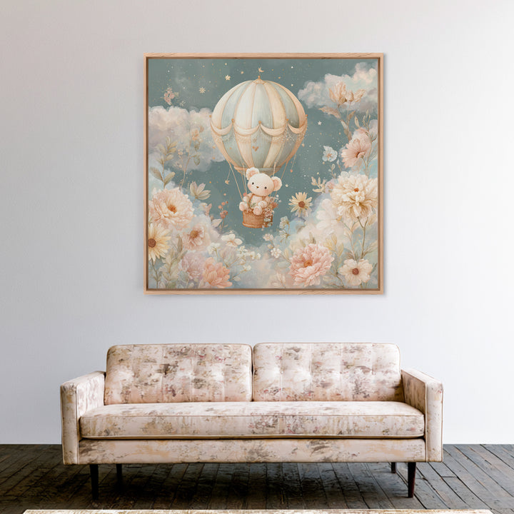 Floating Hot Air Balloon Framed Canvas Print, Nursery Art, Digital Art, Nursery Decor, Fine Art, Nursery, Girl Nursery Decor, NUR-1x1-12