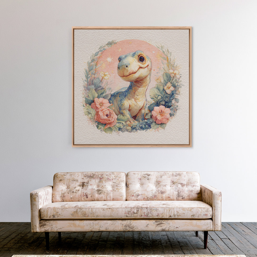 Tiny Dinosaur with Friendly Expression Canvas Print, Nursery Art, Nursery Prints, Nursery Decor, Oil Painting, Nursery, NUR-1x1-15