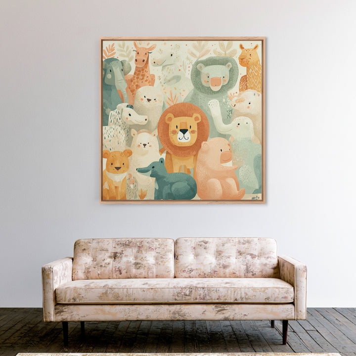 Pastel Jungle Animals Canvas Print, Nursery Art, Butterfly Wall Art, Nursery Decor, Fine Art, Nursery, Woodland Nursery Art, NUR-1x1-18